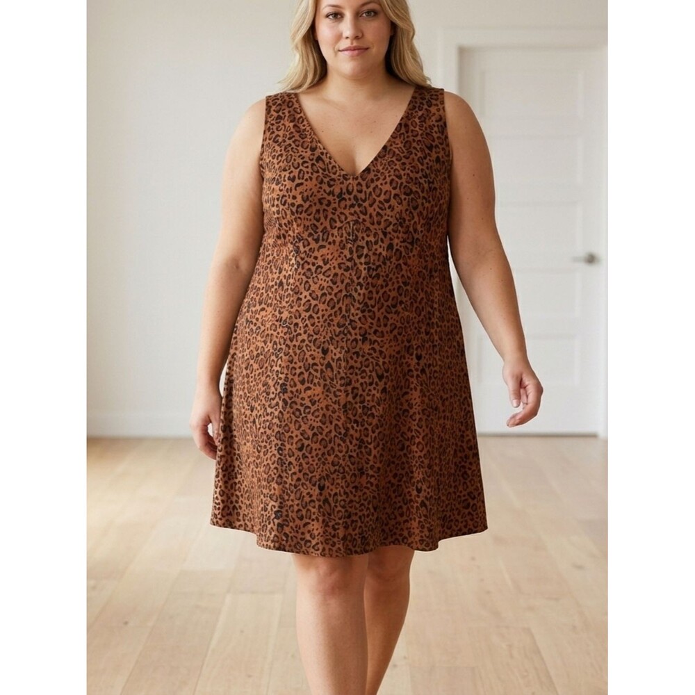Ava & Viv Brown and Black Leopard Print Sleeveless Dress 2x